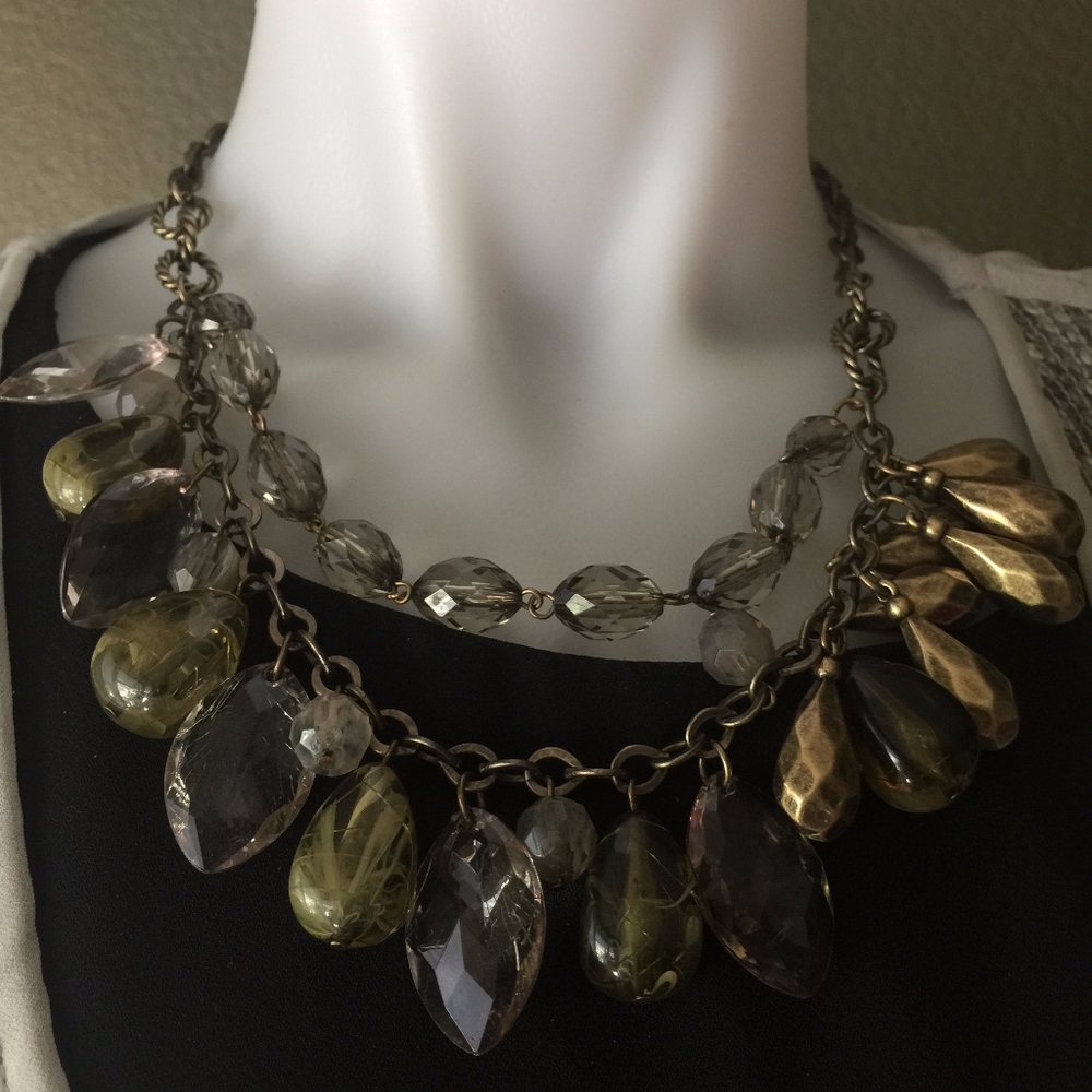 Two-layer necklace with multi -stone embellishment